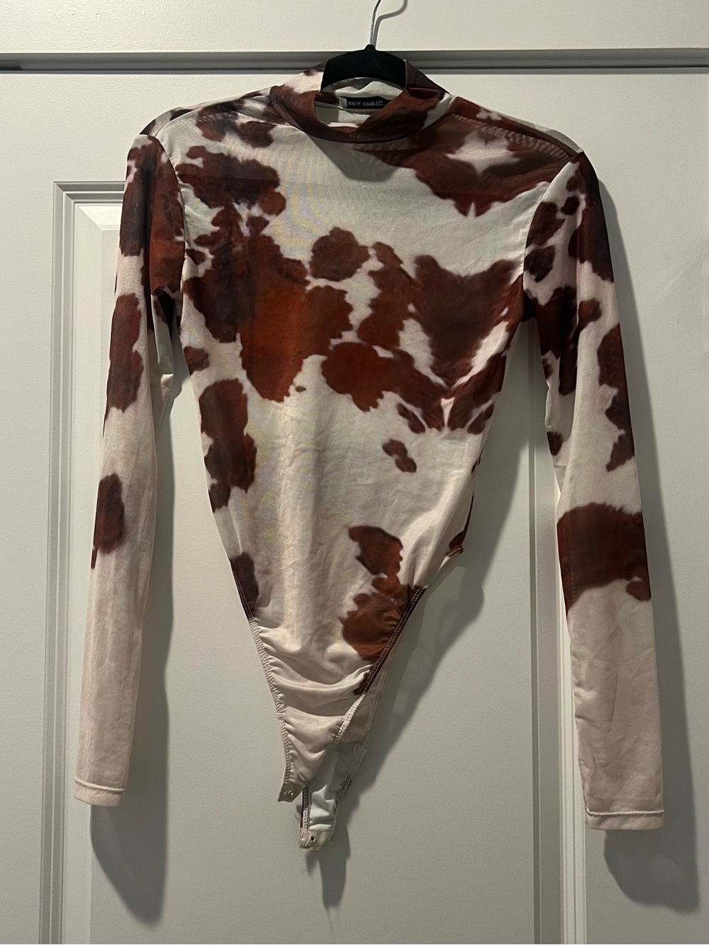 Brown & White Sheer Cow PrintLong Sleeve Bodysuit